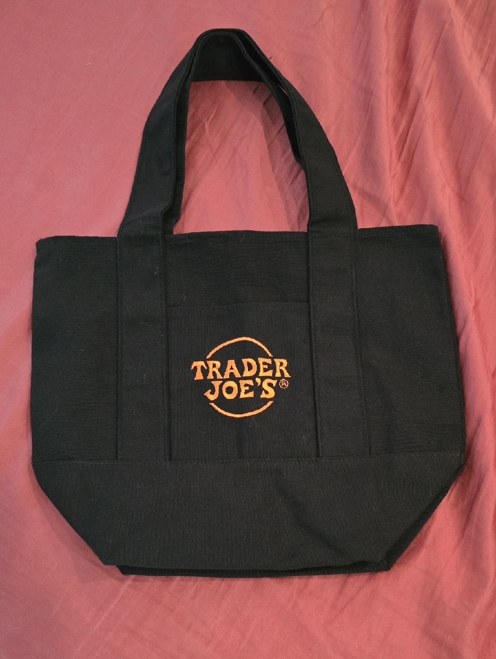 Trader Joe's Black Canvas Tote Bag with Orange Logo